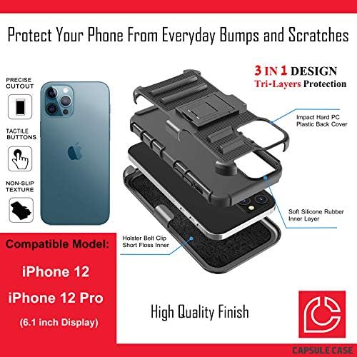 מארז Ohiya תואם ל- iPhone 12 Pro [הגנה על כיתה צבאית חסרת זעזועים כבד עמדות קיקסטנד נרתיק מגן על כיסוי מארז